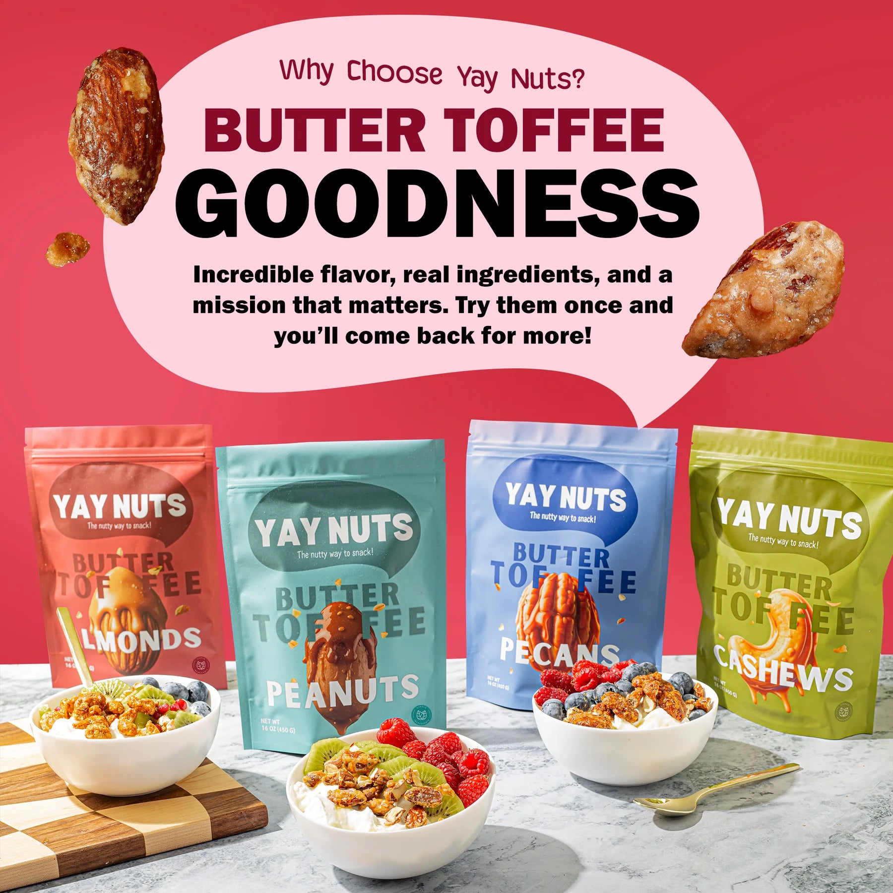 Buy 6 Bags of Yay Nuts Butter Toffee Cashews and Get 7 Bags for FREE + FREE SHIPPING
